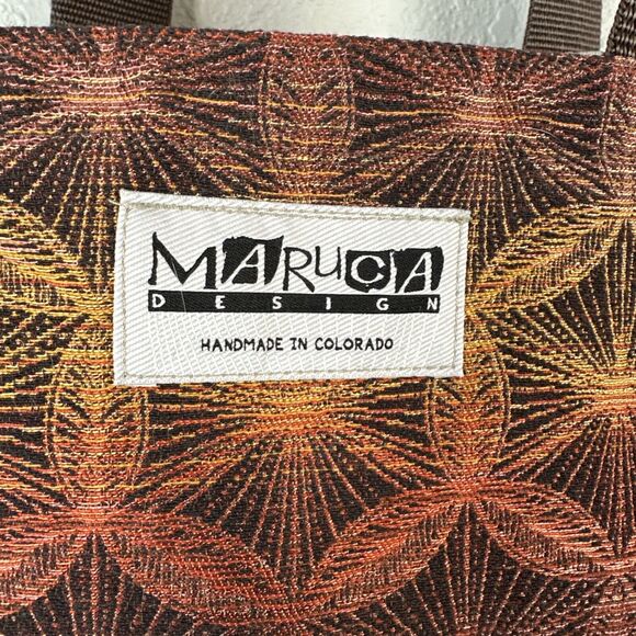 Maruca Treasure Tote Shoulder Bag Purse Open Top Recycled Fabric Brown Medallion - Picture 3 of 9